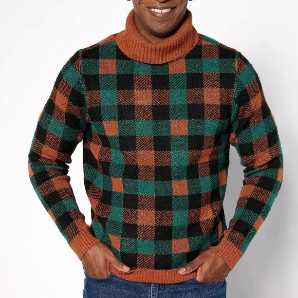 Studio Park Sweater Plaid Mens 2X Coastal Eclecric‎ Gradpa Cozy Soft Fisherman - Picture 1 of 12
